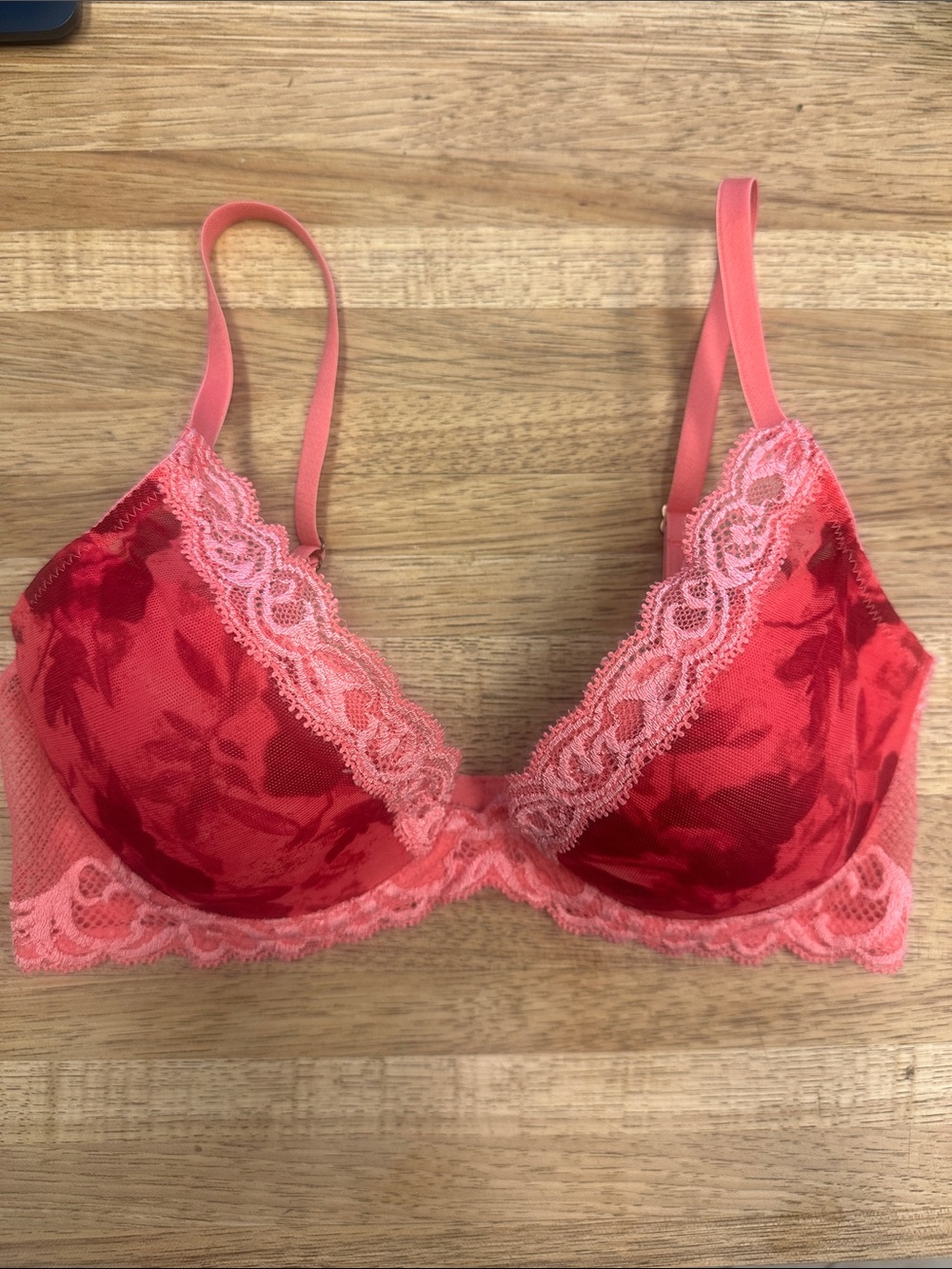 Natori “Feathers” Plunge Bra, Lined, Pink, 34C